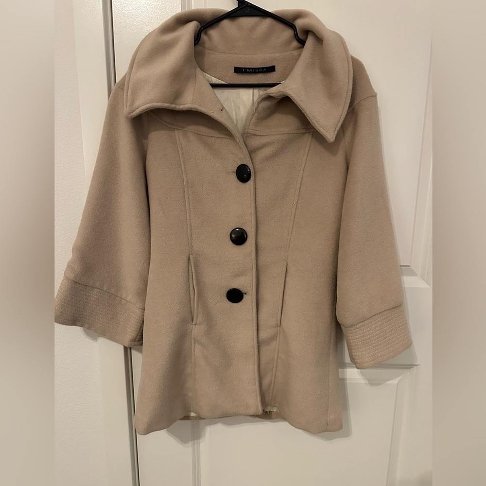 Tan Beige Coat with Wide Collar